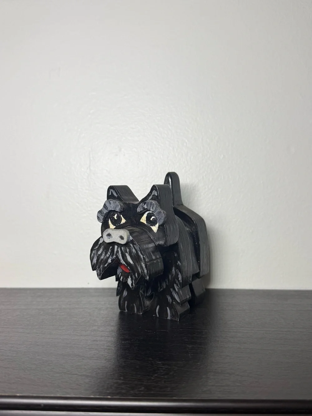 Vintage 1980s Wooden Black Scottish Terrier Dog Figurine Trinket